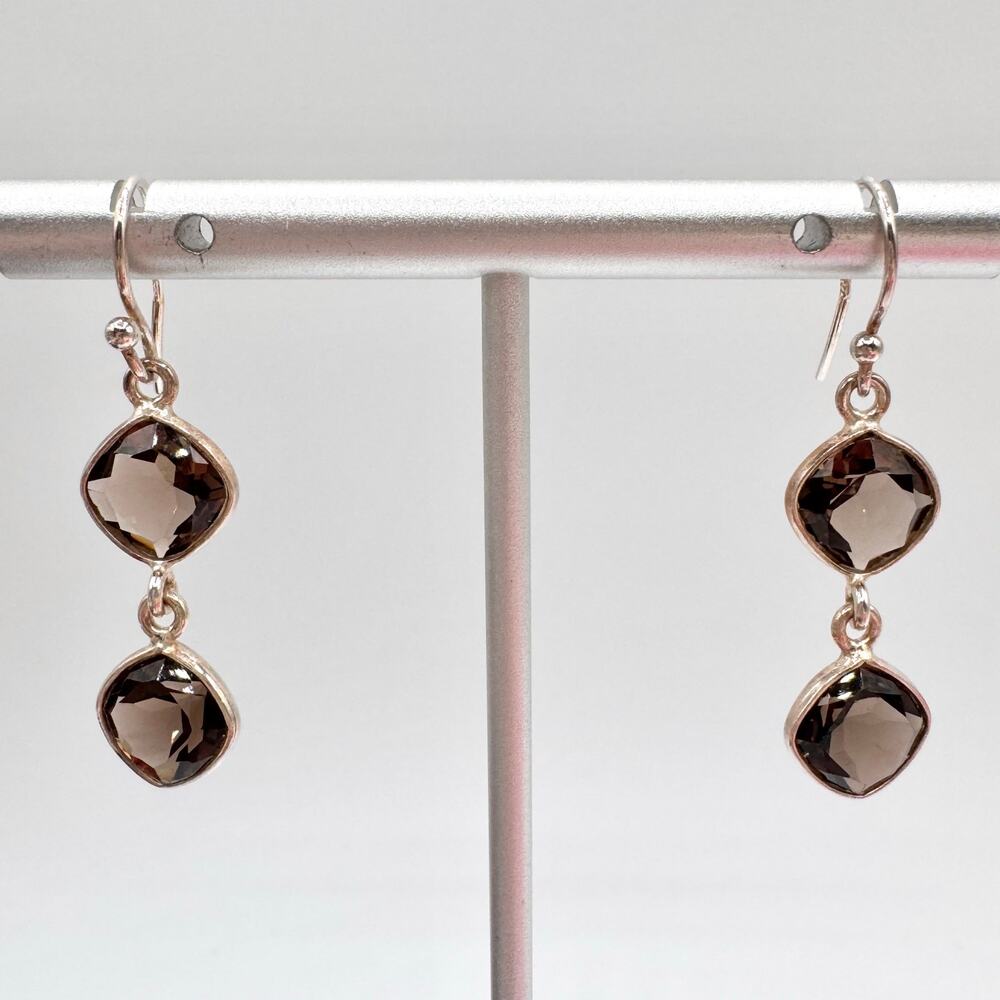 Smoky Quartz 925 Sterling Silver India Dangle Earrings Festival Glam Boho Gem - Picture 3 of 9